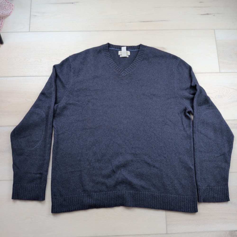 Banana Republic Mens XL Luxury Blend Cashmere Angora V-Neck Sweater Elbow Patch